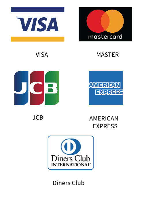 VISA、MASTER、JCB、AMERICAN、Diners Club