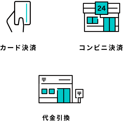 カード決済、コンビニ決済、代金引換