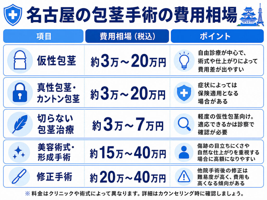名古屋の包茎手術・包茎治療の費用相場