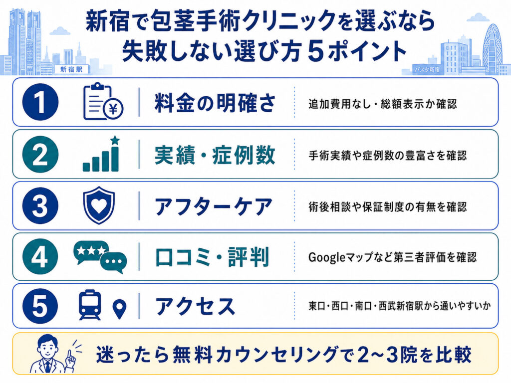 新宿で包茎手術クリニックを選ぶポイント