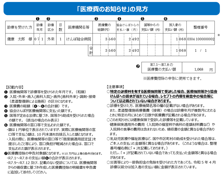 医療費のお知らせの見本